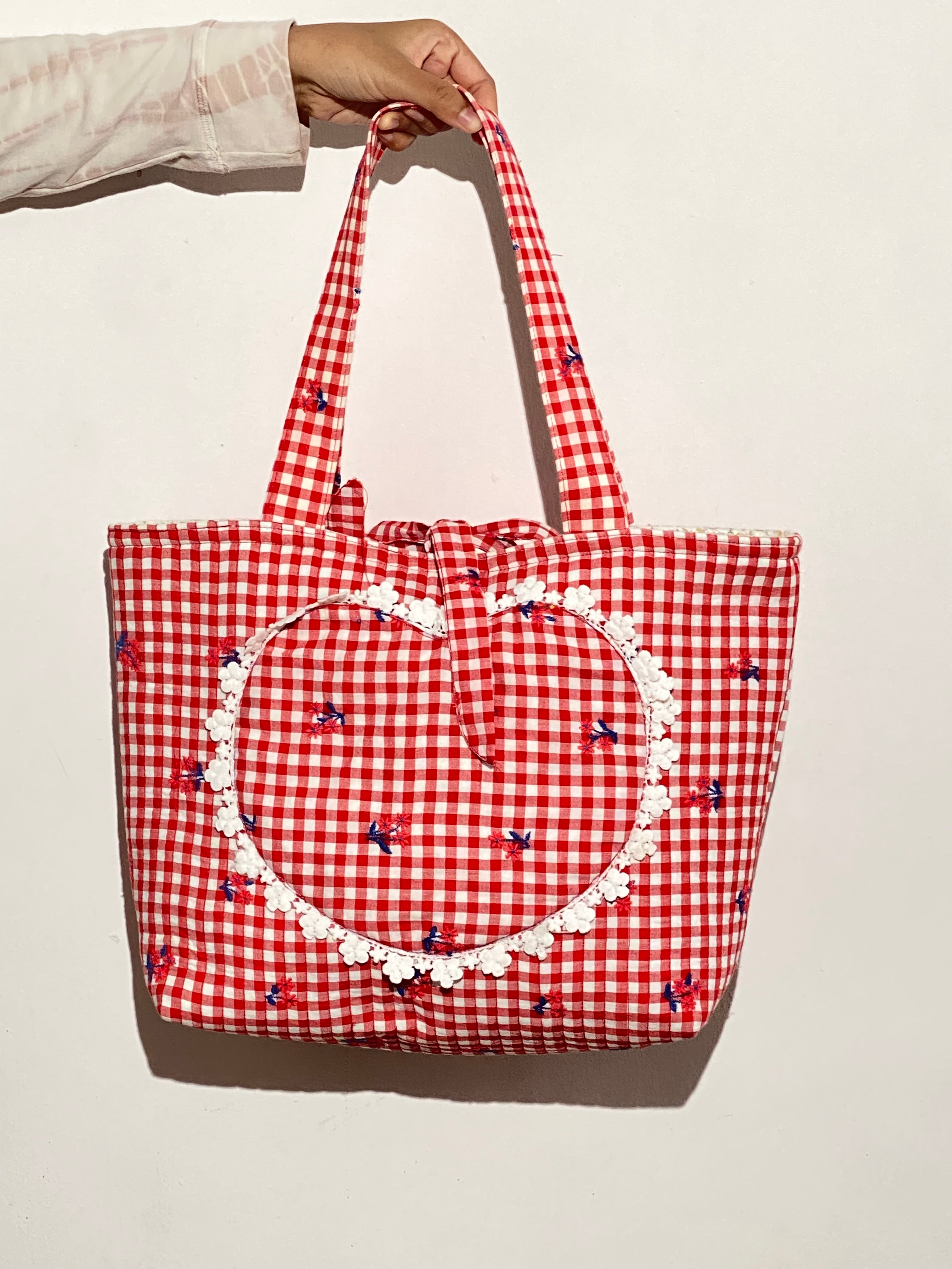 Red Gingham Blossom Tote