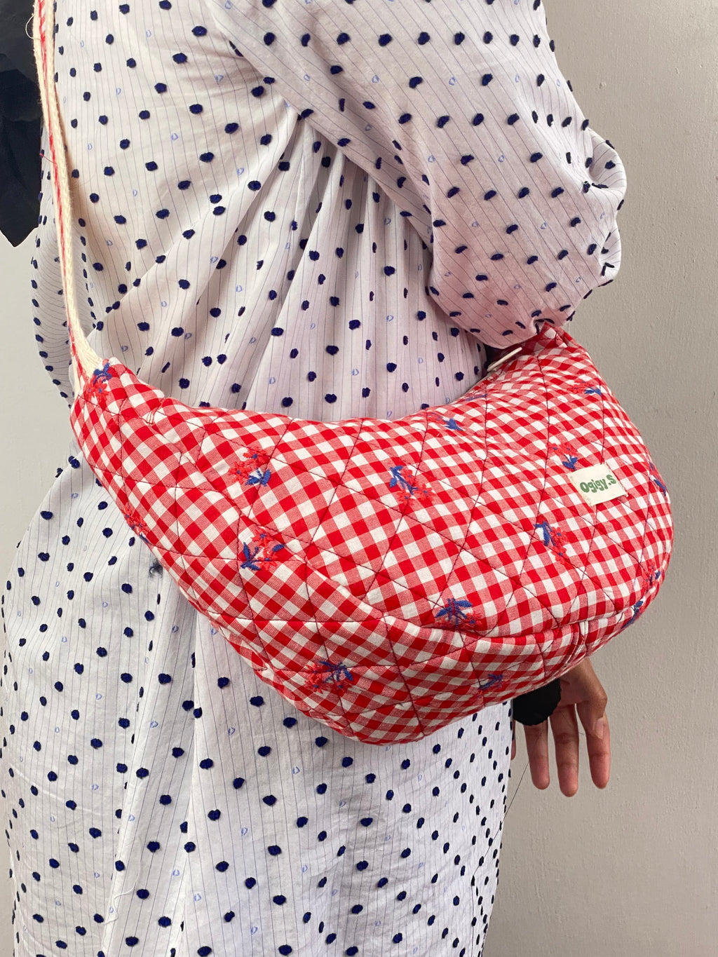 Scarlet Gingham Crescent Bag