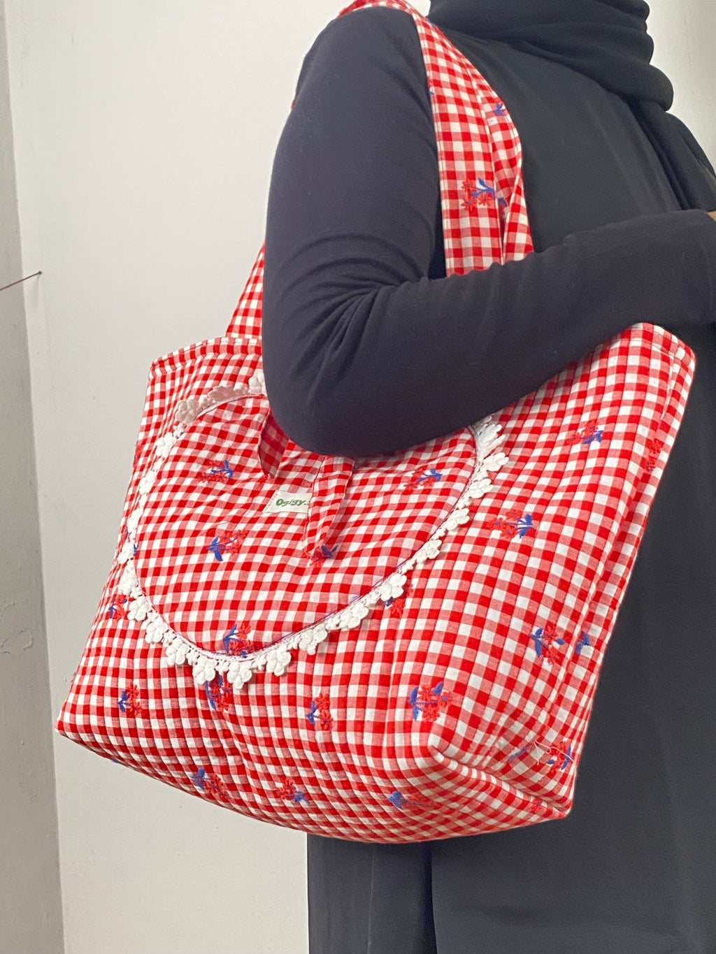 Red Gingham Blossom Tote