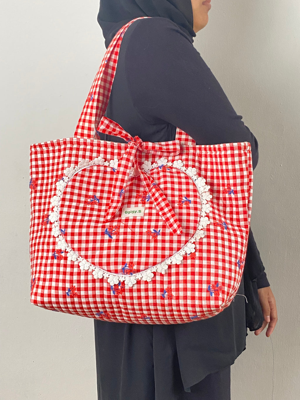 Red Gingham Blossom Tote