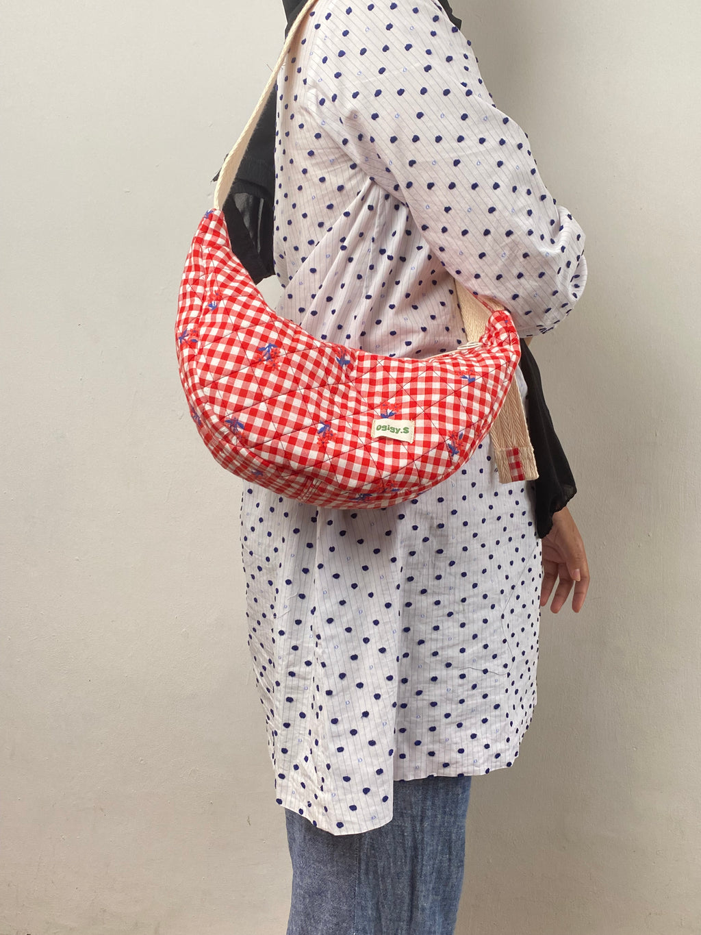 Scarlet Gingham Crescent Bag