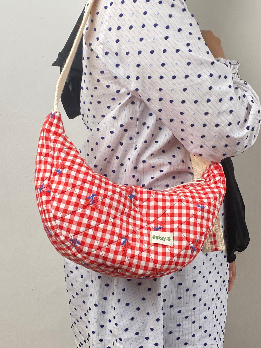 Scarlet Gingham Crescent Bag