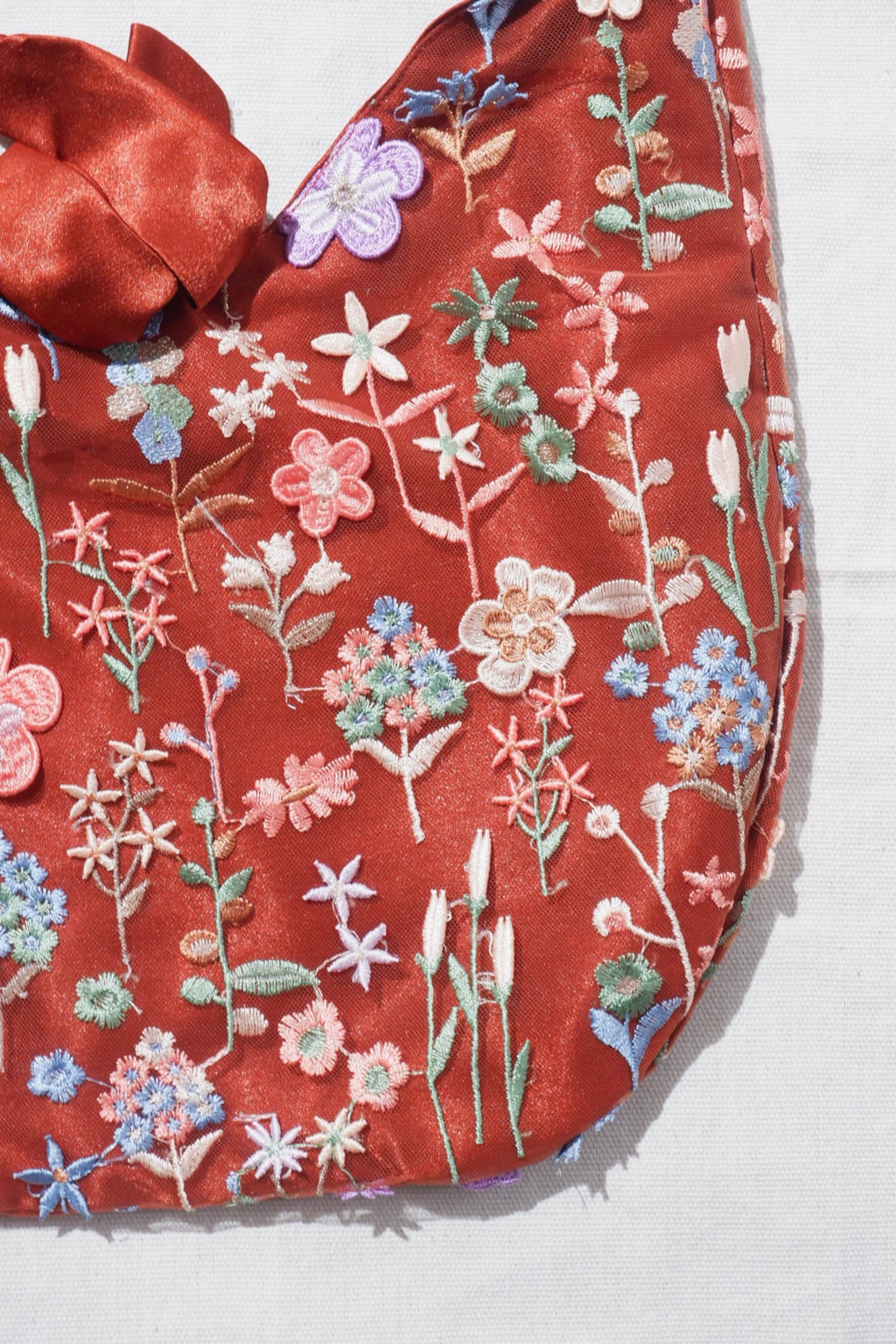 Crimson Bloom Embroidered Handbag