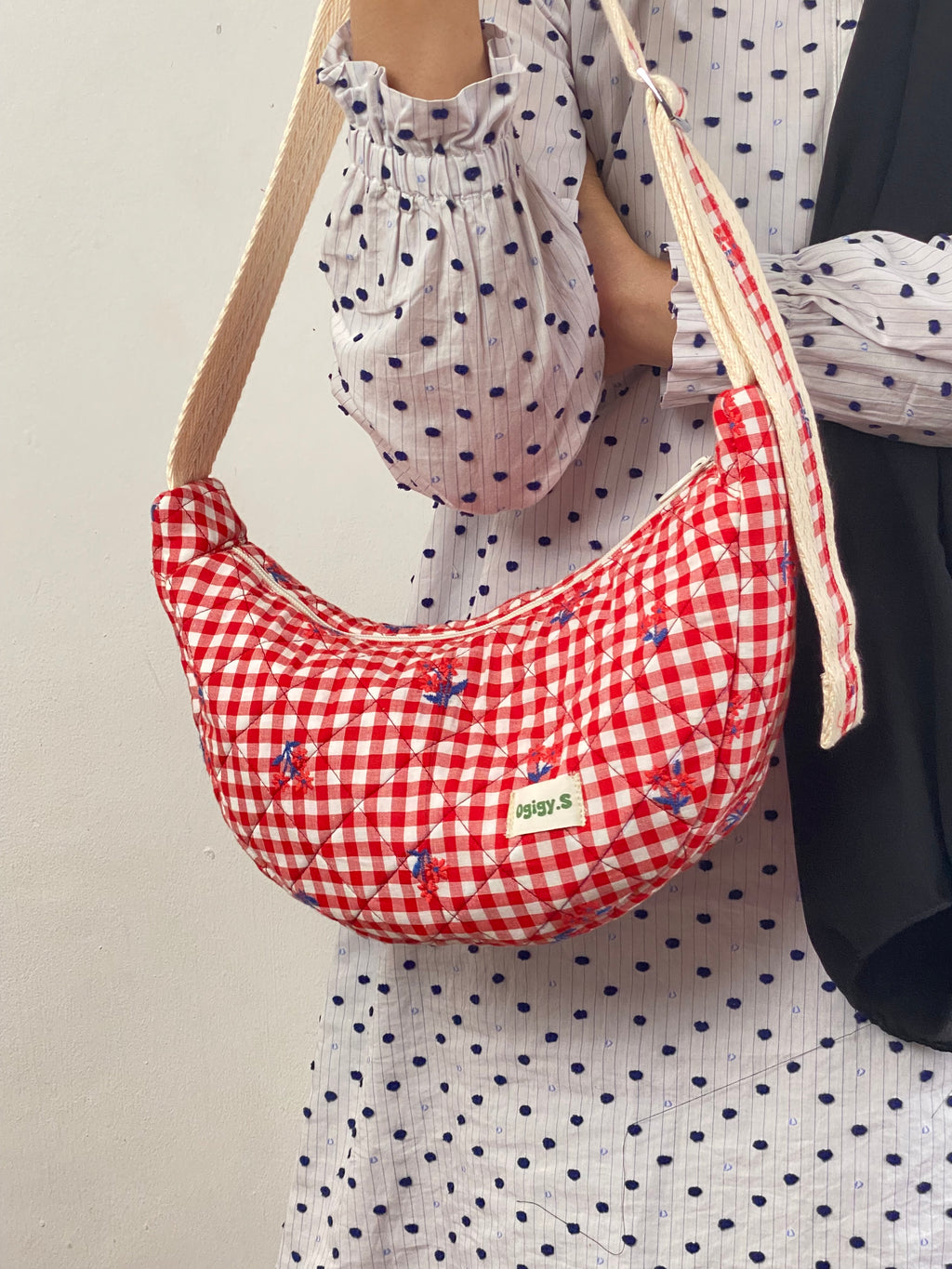 Scarlet Gingham Crescent Bag