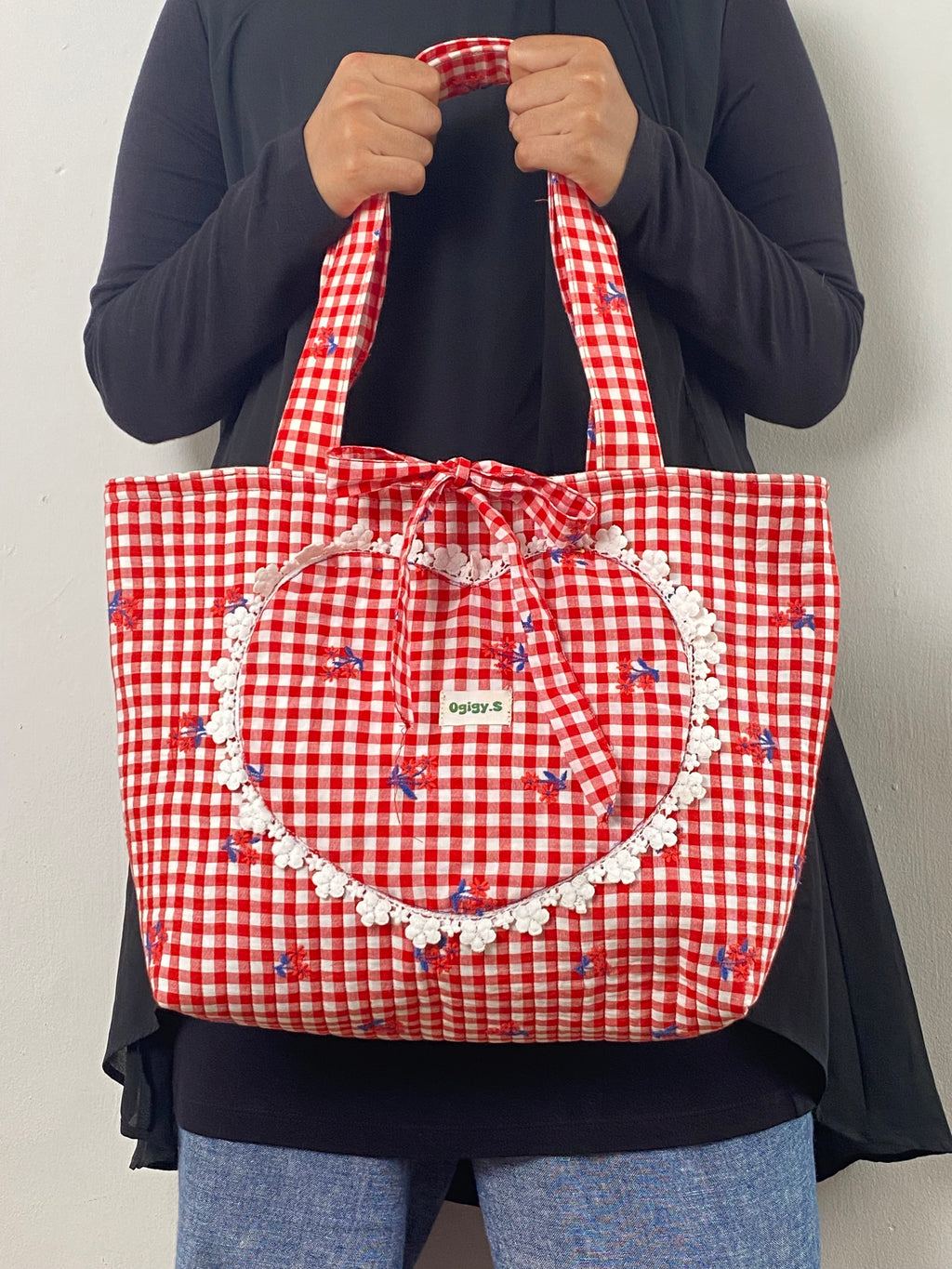 Red Gingham Blossom Tote